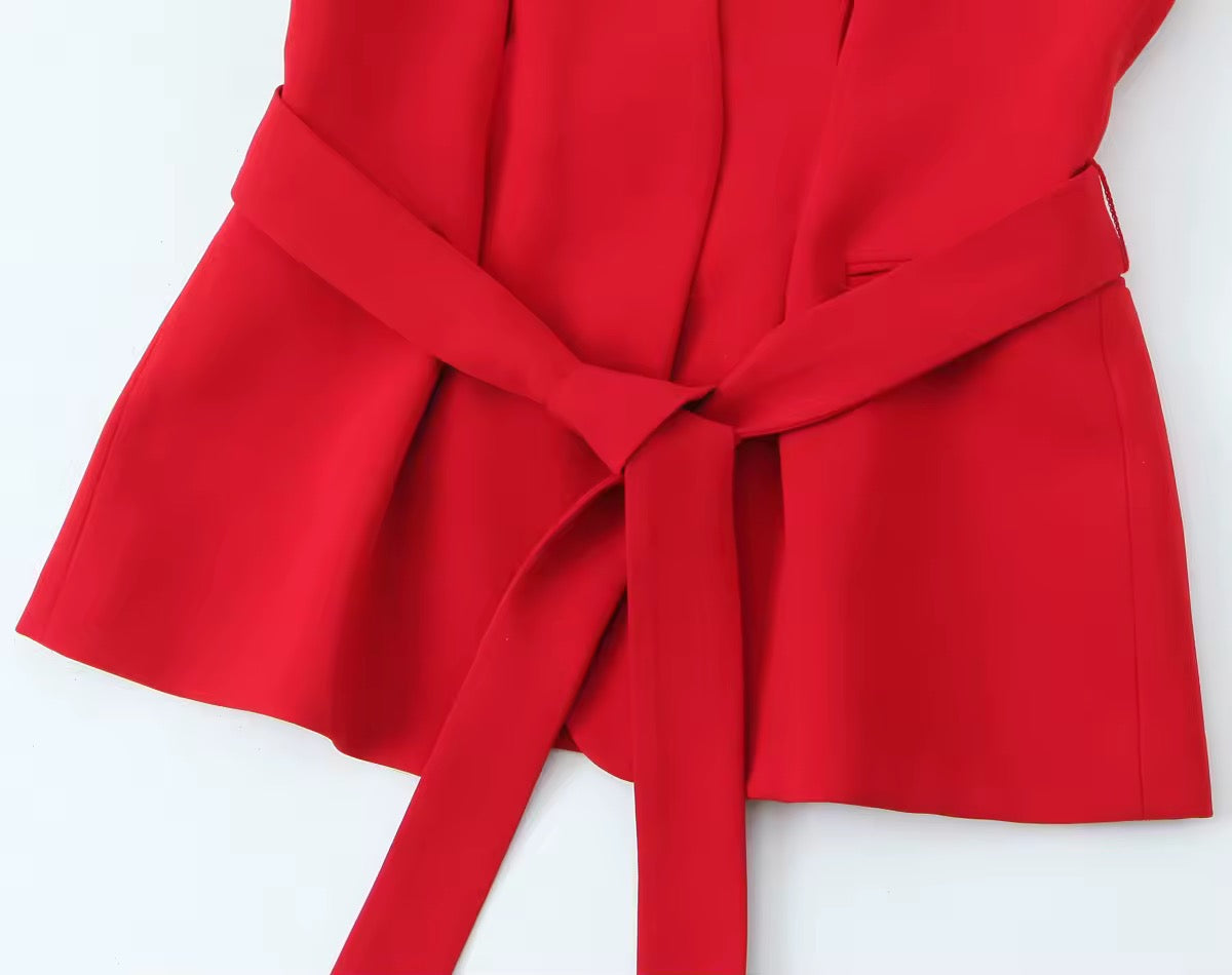 Elegantes 2-Teiler Set mit Taillengürtel – Blazer-Weste & Hose