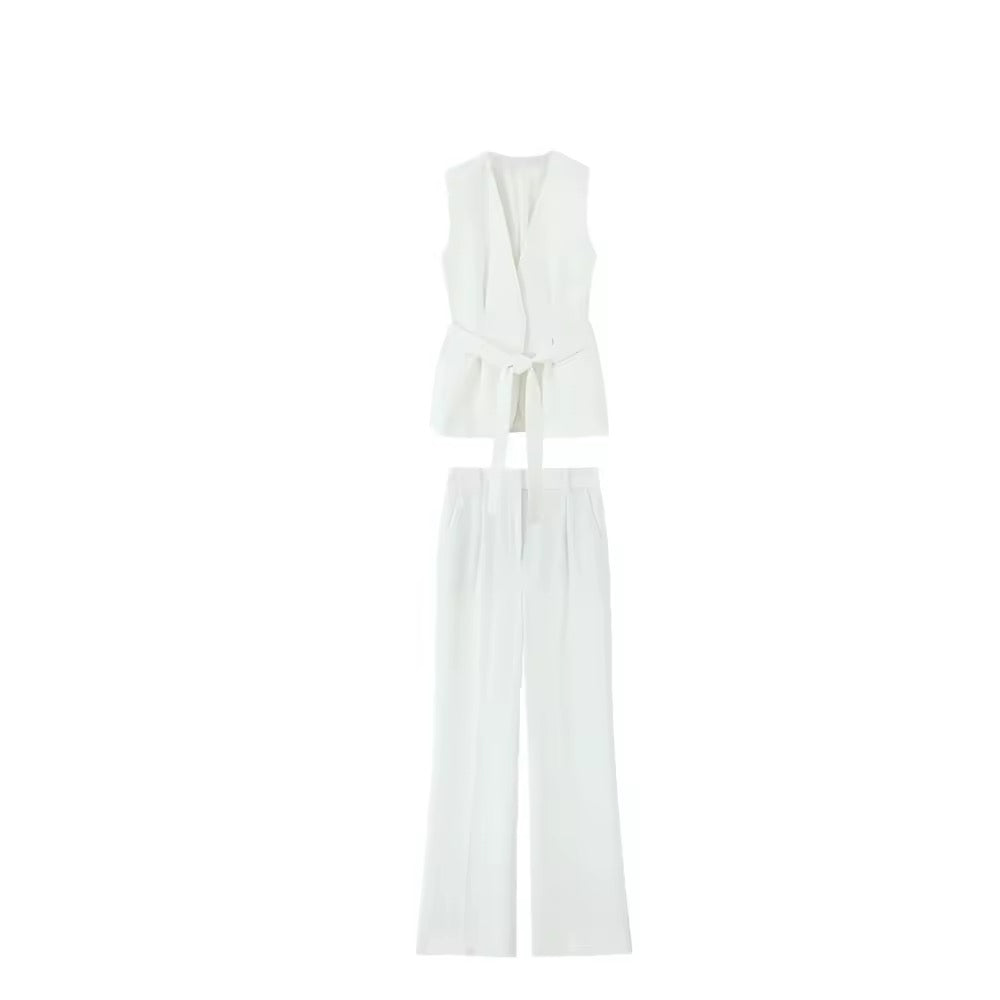 Elegantes 2-Teiler Set mit Taillengürtel – Blazer-Weste & Hose