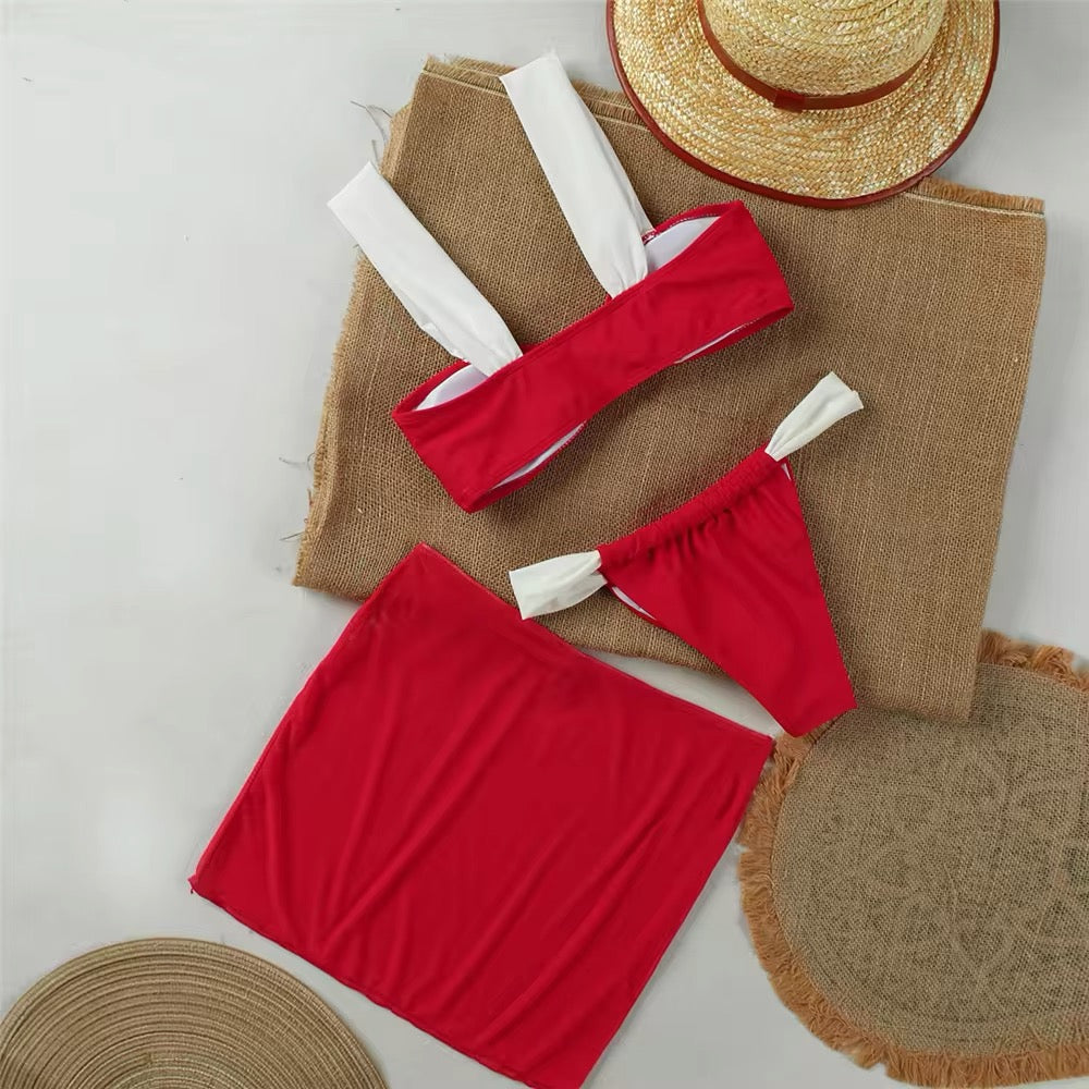 Red bikini set with white accent