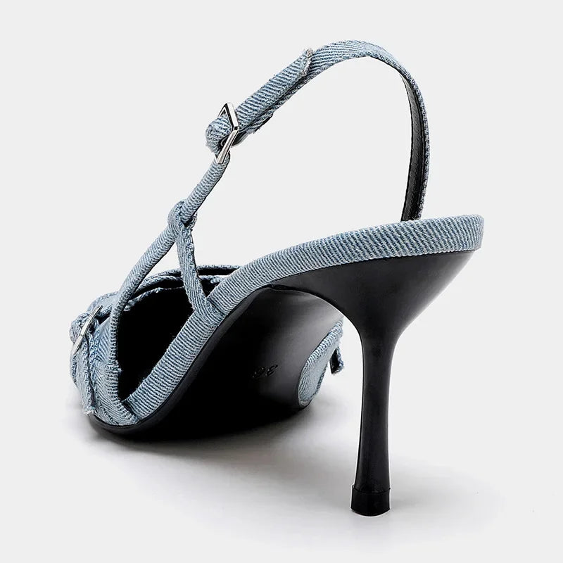 Denim slingback heels