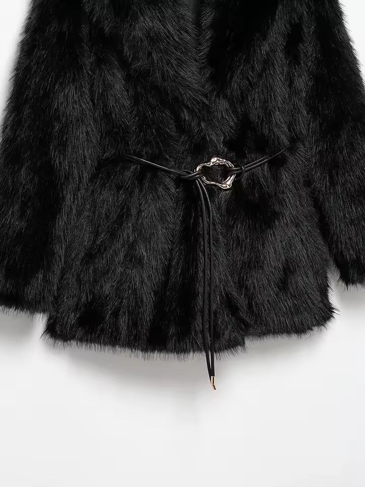 Luxuriöser Damen Kunstpelz-Mantel – Elegante Winterjacke mit Taillengürtel