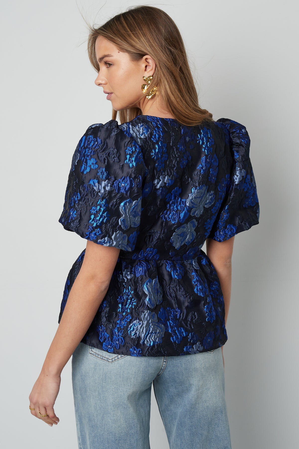 Gewebte Polyesterfasern Damen Kurzarm Oberteil Elegantes Blumenmuster