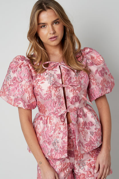 Gewebte Polyesterfasern Damen Kurzarm Oberteil Elegantes Blumenmuster