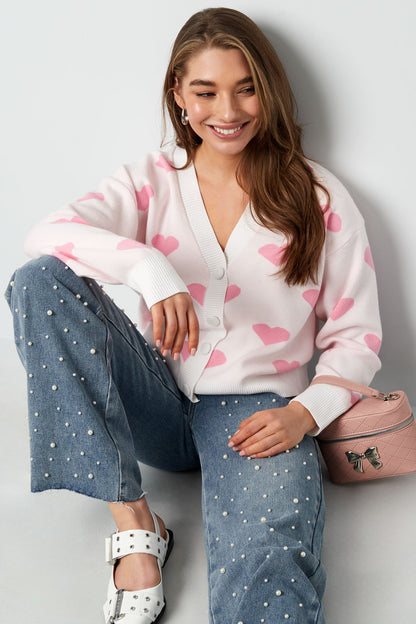 Viskose Gestrickte Damen Strickjacke Niedlich Herz Muster Herbst/Winter
