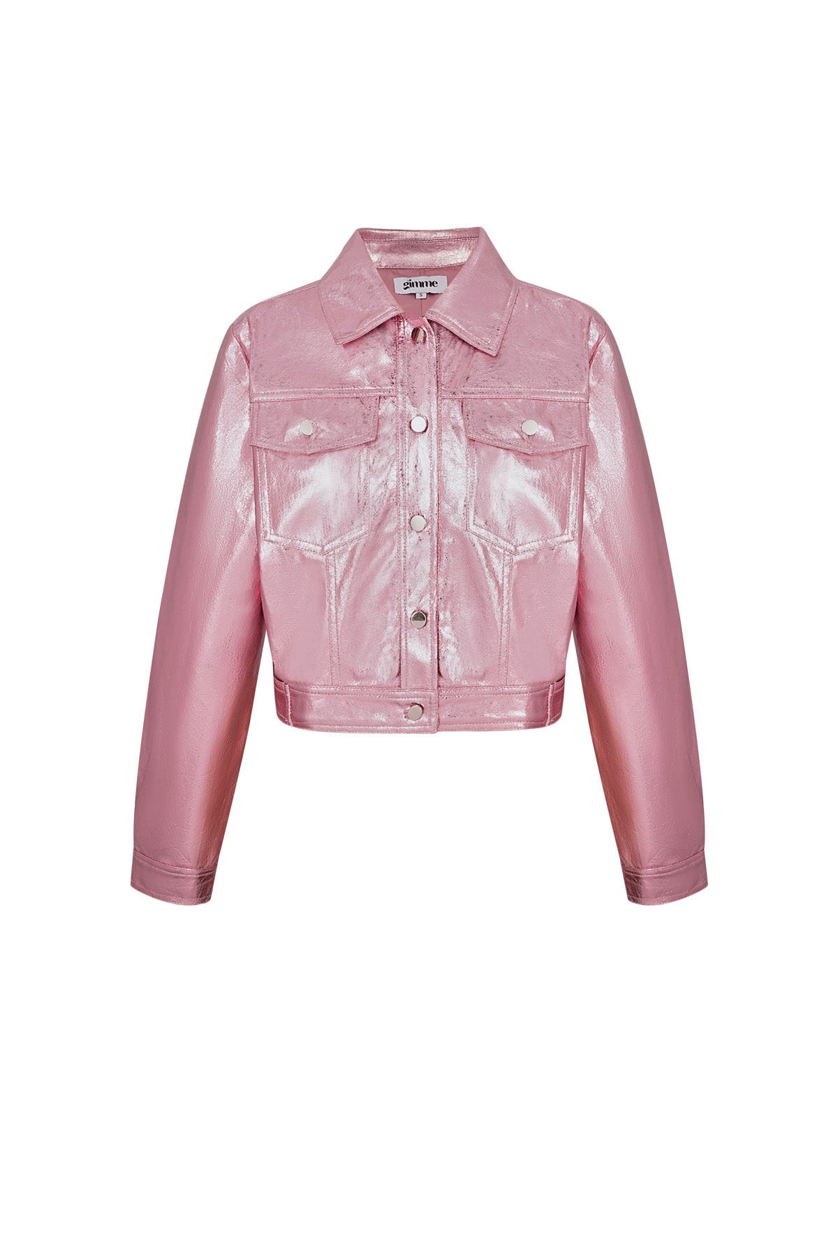 PU Damen Kurze Jacke Glänzende Metallische Oberfläche