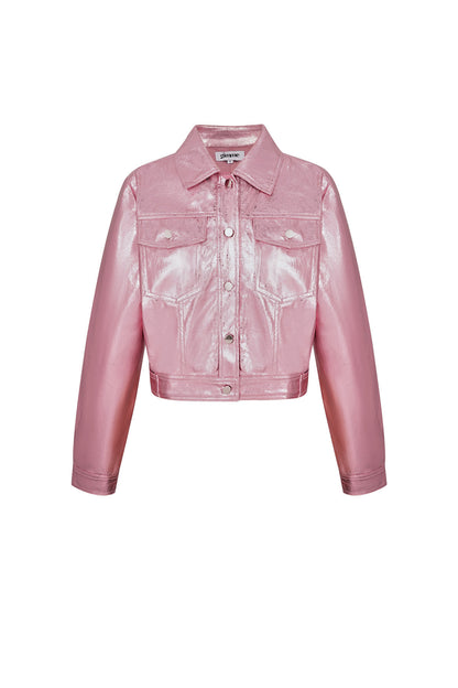 PU Damen Kurze Jacke Glänzende Metallische Oberfläche