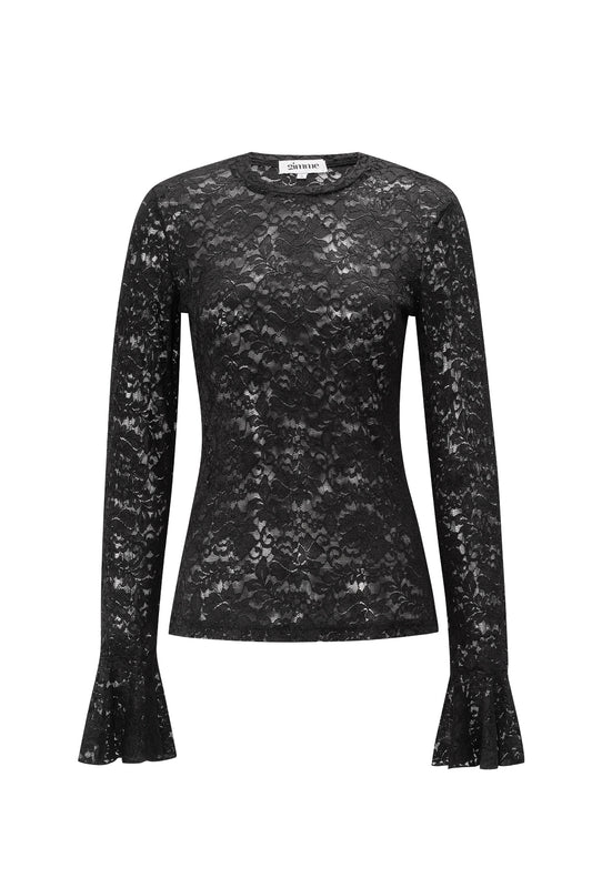 Gewebter Polyester Langarm-Oberteil Elegantes Spitzenpaneel