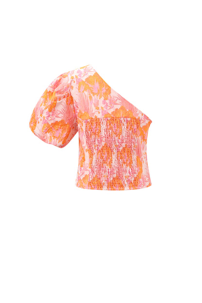 Gewebte Polyesterfasern Damen Ein-Schulter Oberteil Elegant Blumenmuster