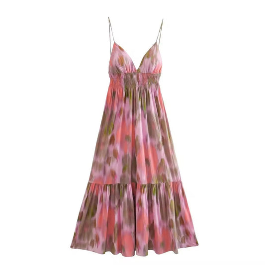 Aquarell Midikleid mit Spaghettiträgern