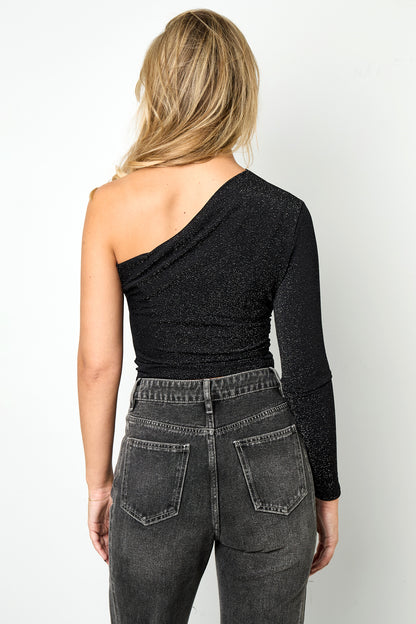 Festliches, funkelndes One-Shoulder-Top