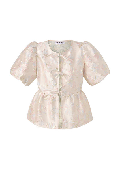 Gewebte Polyesterfasern Damen Kurzarm Oberteil Elegantes Blumenmuster
