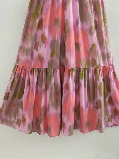 Aquarell Midikleid mit Spaghettiträgern