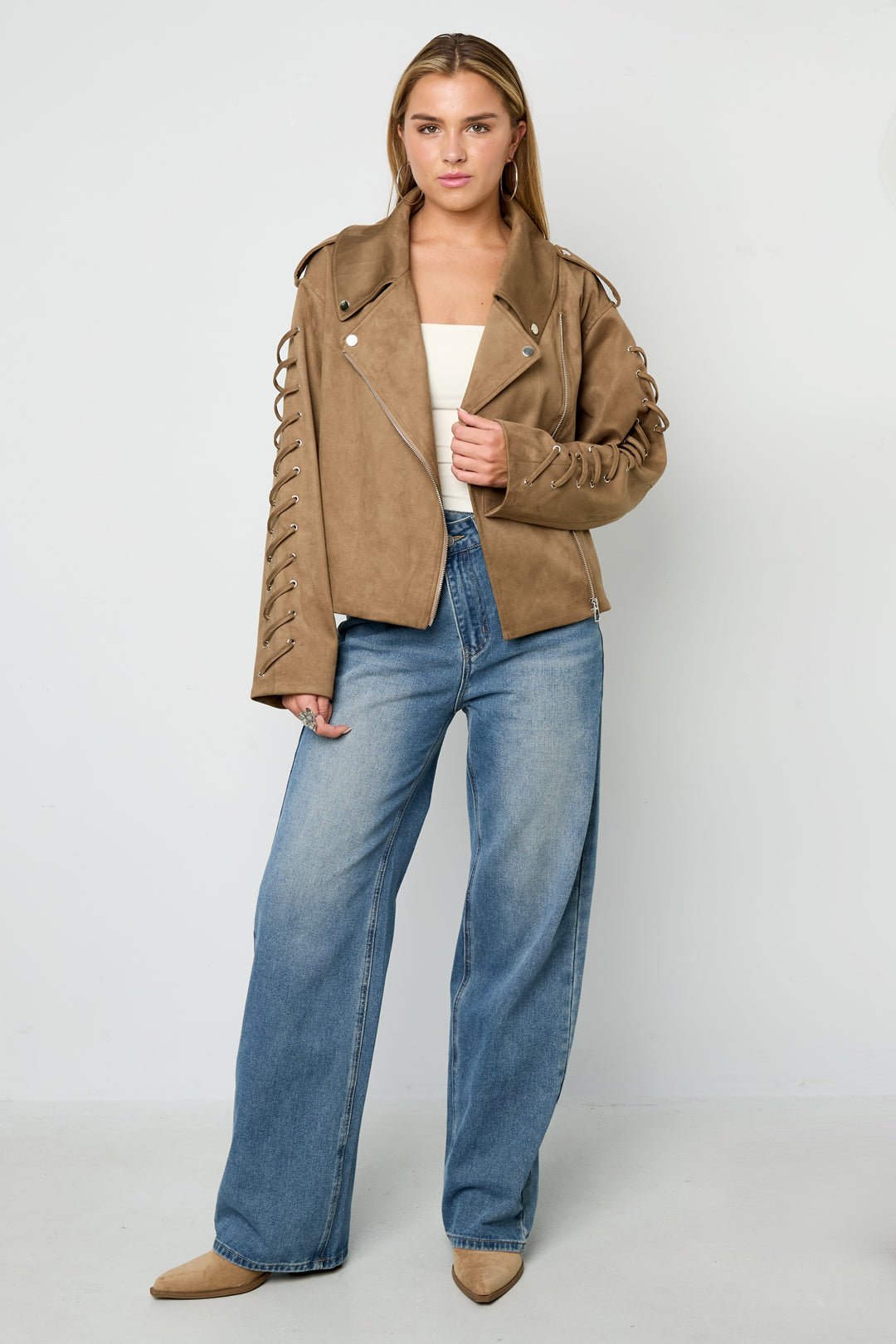 Wildlederjacke mit Schnürung