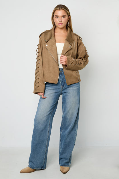 Wildlederjacke mit Schnürung