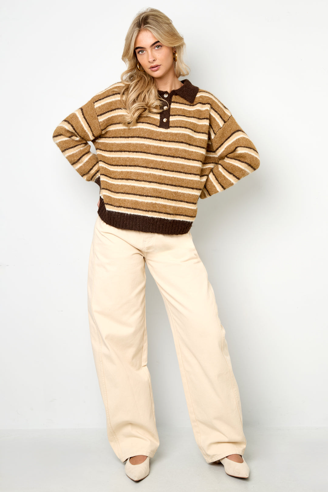 Polyesterfaser (Polyester) Strickpullover Streifen Lässige Herbst-/Winterkleidung