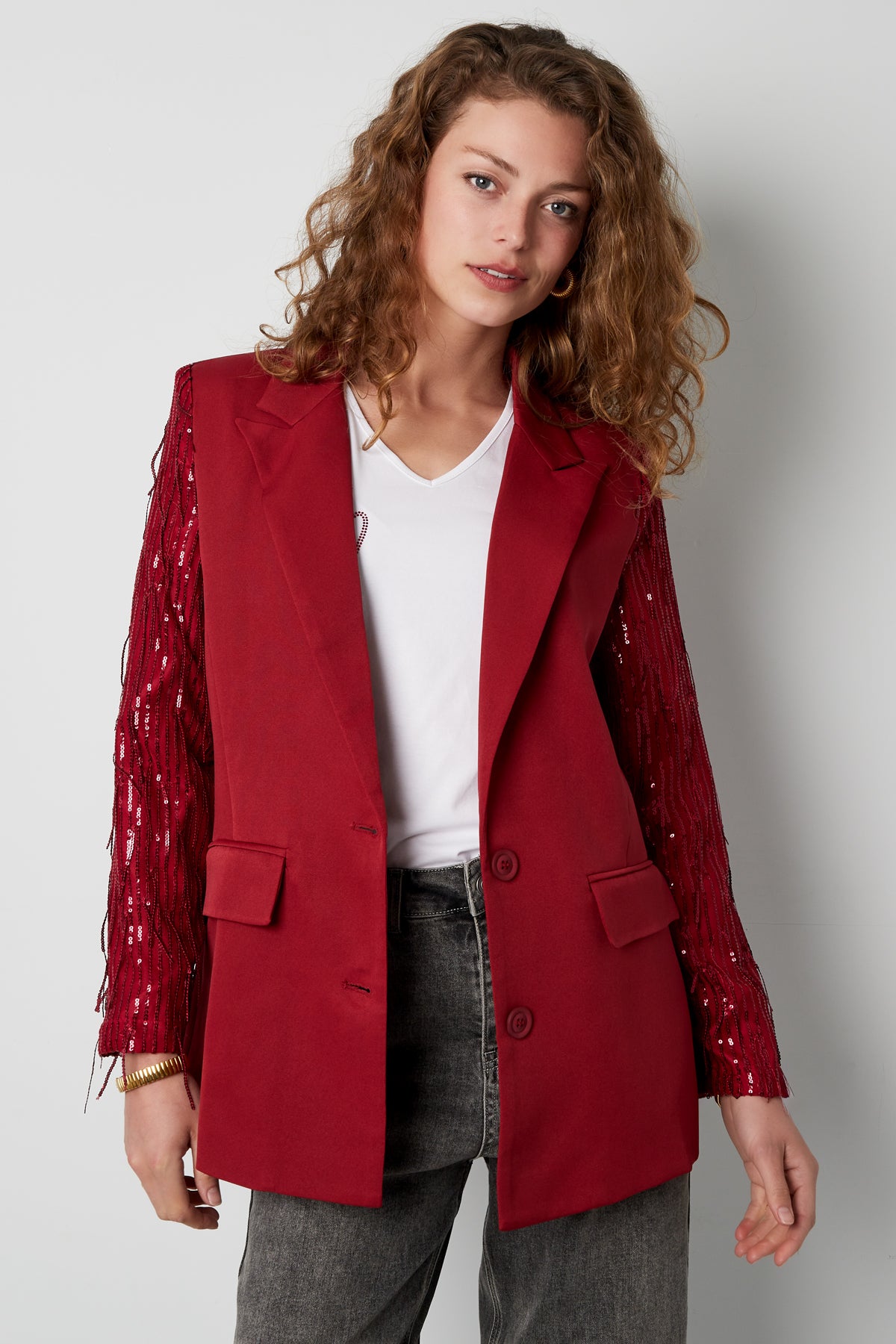Blazer mit Glitzerärmeln