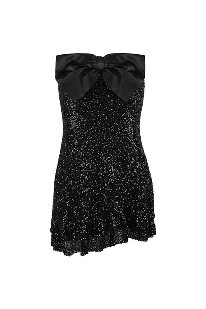 Glitzerkleid mit Schleife trägerlos