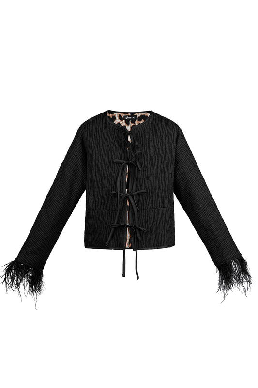 Federjacke mit schwarzem Panther-Print