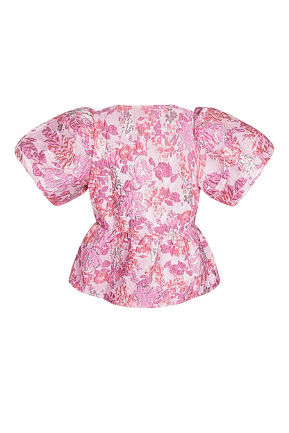 Gewebte Polyesterfasern Damen Kurzarm Oberteil Elegantes Blumenmuster