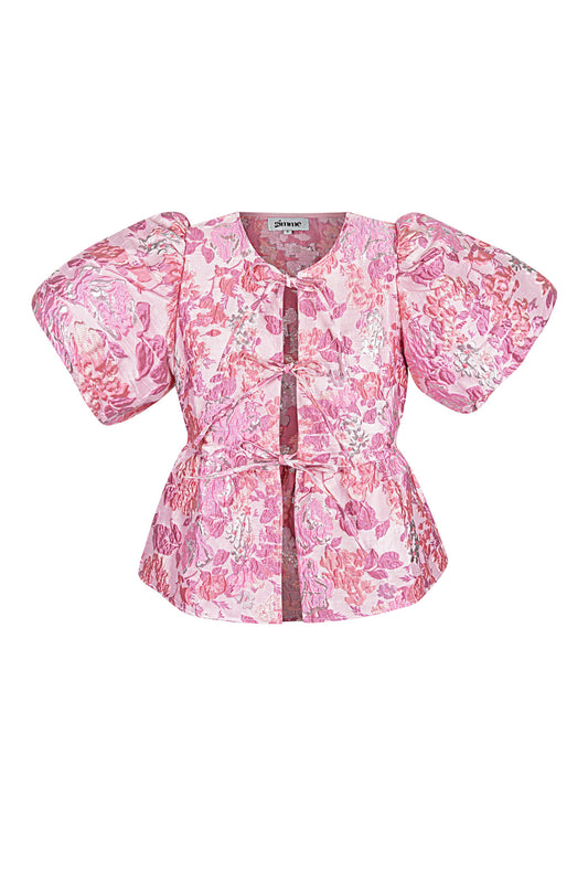 Gewebte Polyesterfasern Damen Kurzarm Oberteil Elegantes Blumenmuster