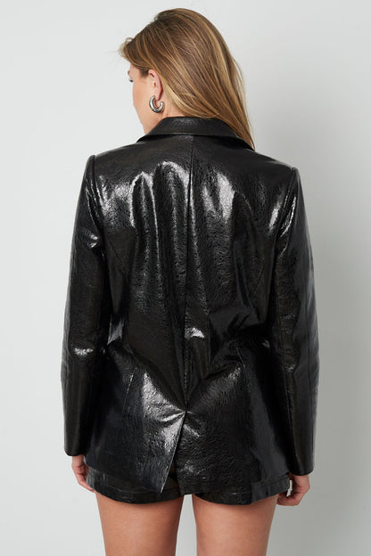 PU-Leder Damen-Blazer-Set Glänzende Oberfläche