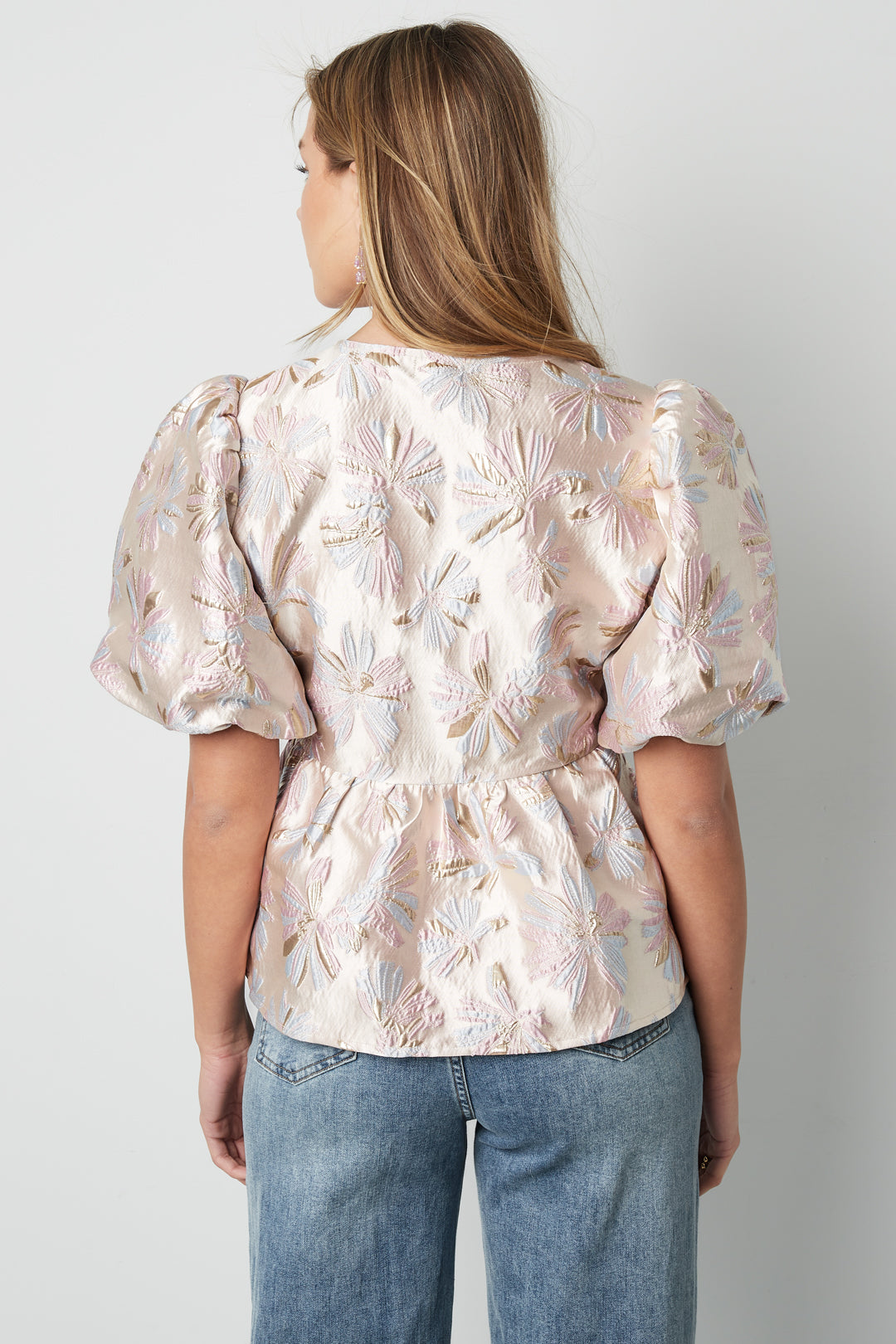 Gewebte Polyesterfasern Damen Kurzarm Oberteil Elegantes Blumenmuster