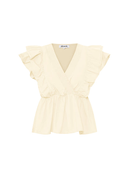 Gewebte ärmellose Bluse elegant Rüschenrand einfarbig Frühling/Sommer