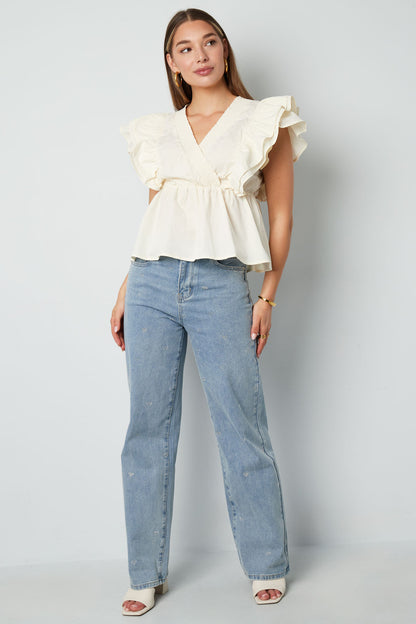Gewebte ärmellose Bluse elegant Rüschenrand einfarbig Frühling/Sommer