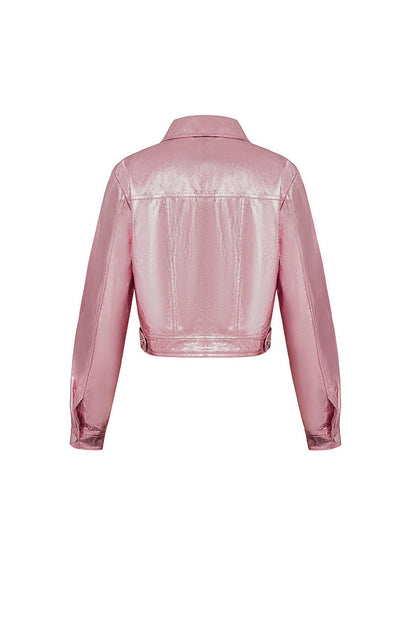 PU Damen Kurze Jacke Glänzende Metallische Oberfläche