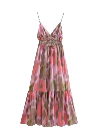 Aquarell Midikleid mit Spaghettiträgern