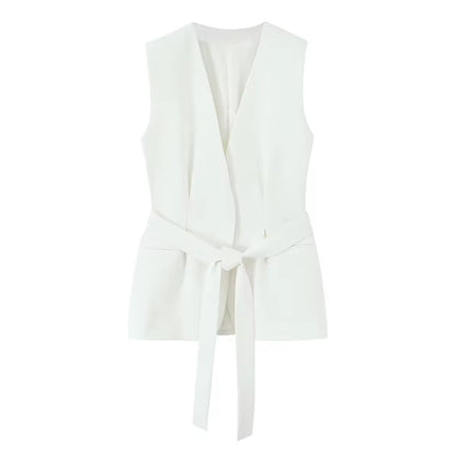 Elegantes 2-Teiler Set mit Taillengürtel – Blazer-Weste & Hose