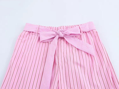 Zweiteiliges Set mit Bustier-Top und weiter Hose in Rosa mit Streifen