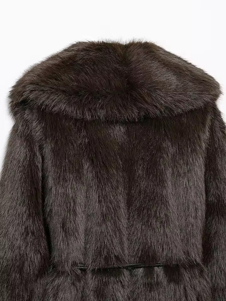 Luxuriöser Damen Kunstpelz-Mantel – Elegante Winterjacke mit Taillengürtel