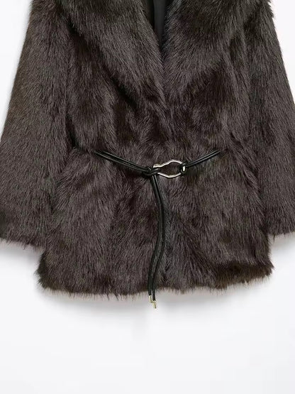 Luxuriöser Damen Kunstpelz-Mantel – Elegante Winterjacke mit Taillengürtel