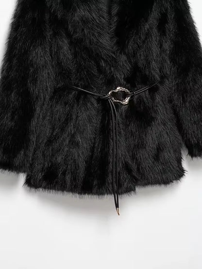 Luxuriöser Damen Kunstpelz-Mantel – Elegante Winterjacke mit Taillengürtel