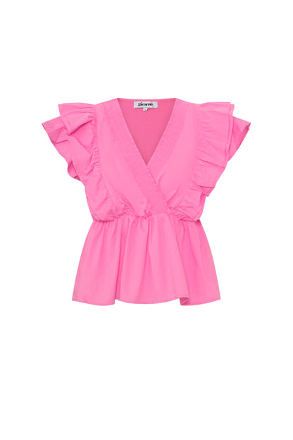 Gewebte ärmellose Bluse elegant Rüschenrand einfarbig Frühling/Sommer