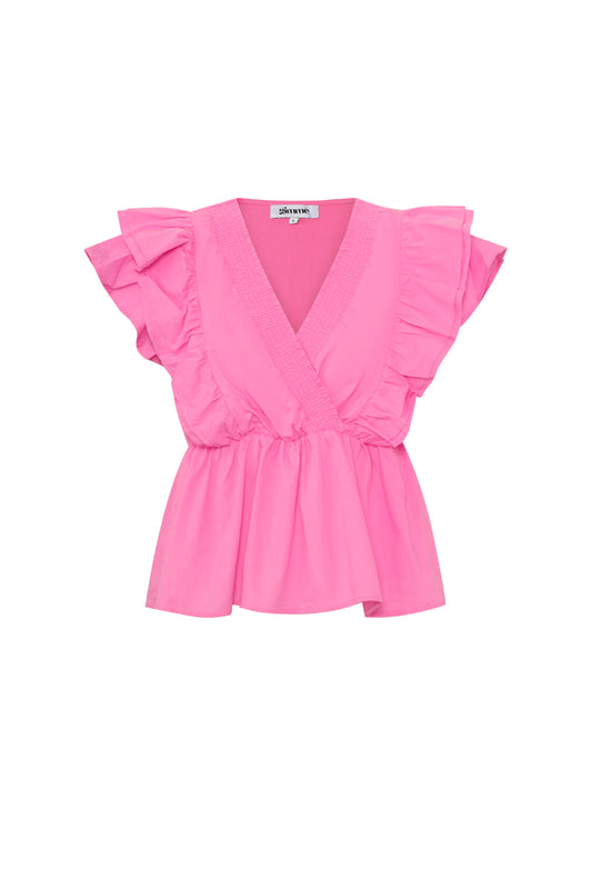 Gewebte ärmellose Bluse elegant Rüschenrand einfarbig Frühling/Sommer