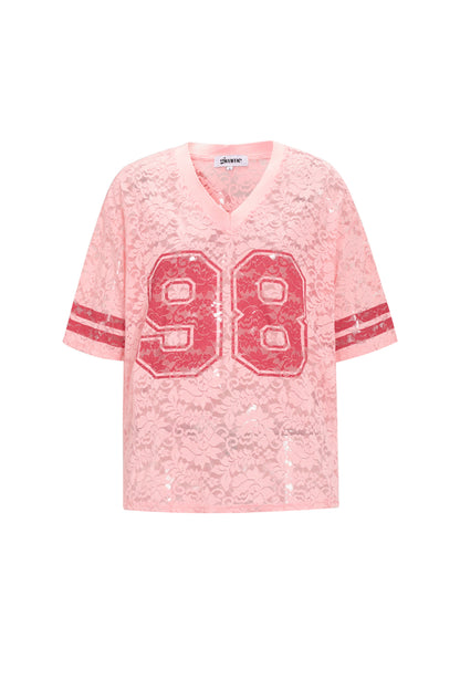 V-Neck Lace American T-shirt