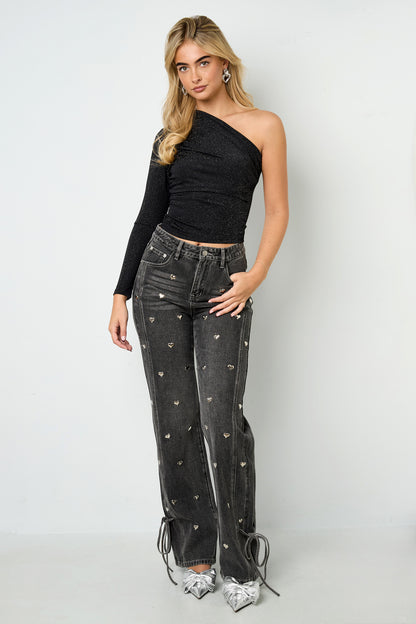 Festliches, funkelndes One-Shoulder-Top