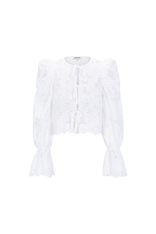 Baumwolle Gewebt Damen Langarm Oberteil Casual Cutout